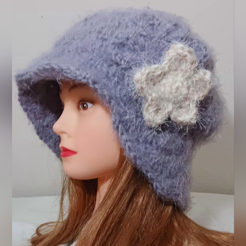 Elegant Lavender Wool Hat with Cream Floral Detail